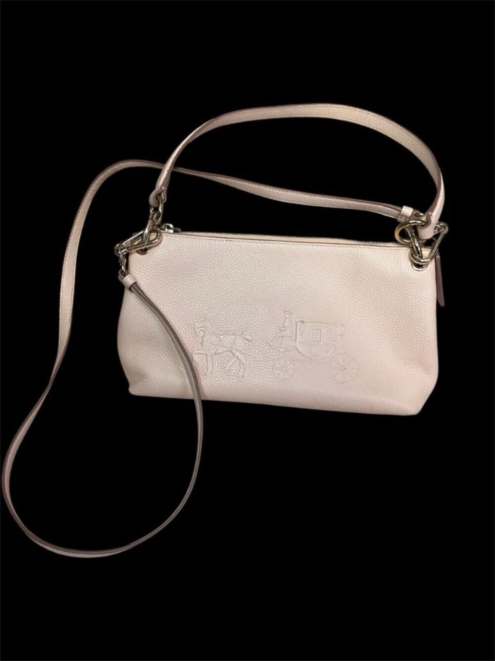 Coach Embossed Horse & Carriage Charley Leather Crossbody Bag Purse Pale Pink